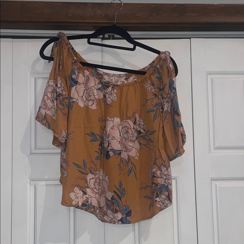 Billabong Floral Blouse - Tan and Blue